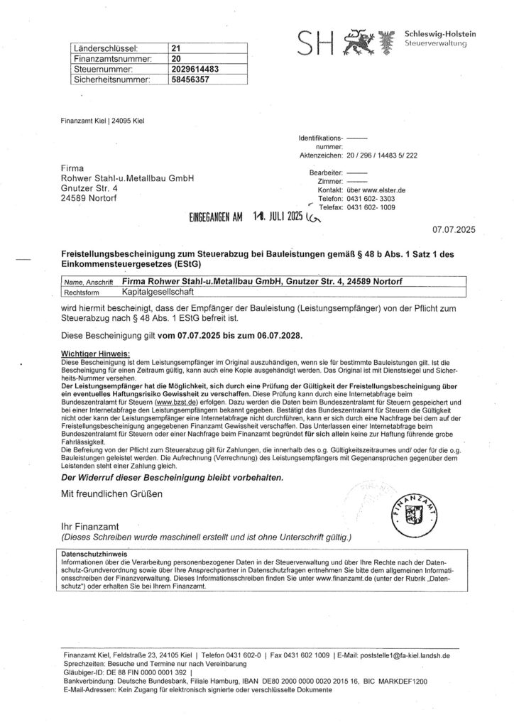 Freistellungsbescheinigung